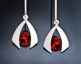 garnet earrings, January birthstone,red earrings, dangle earrings, gemstone jewelry, eco-friendly, Argentium silver, drop earrings - 2424