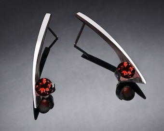 garnet earrings, January birthstone, Mozambique garnet, red earrings, Argentium silver, designer jewelry, modern earrings - 2458
