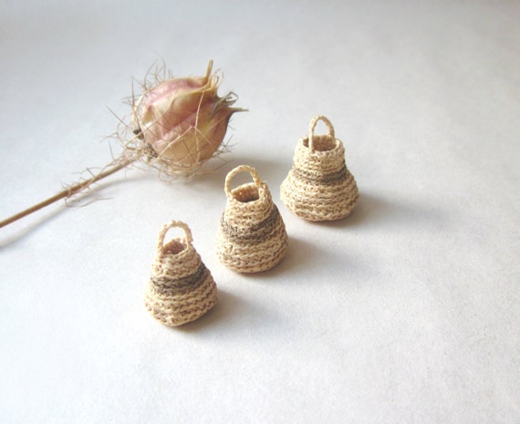 Miniature elf's baskets ,set of three, kitchen decor