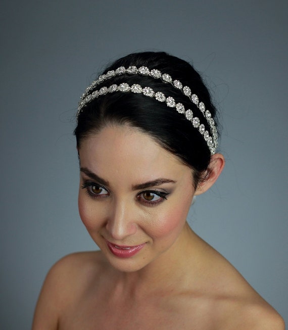 Double Rhinestone Wedding Headband Attached To A Pure Silk