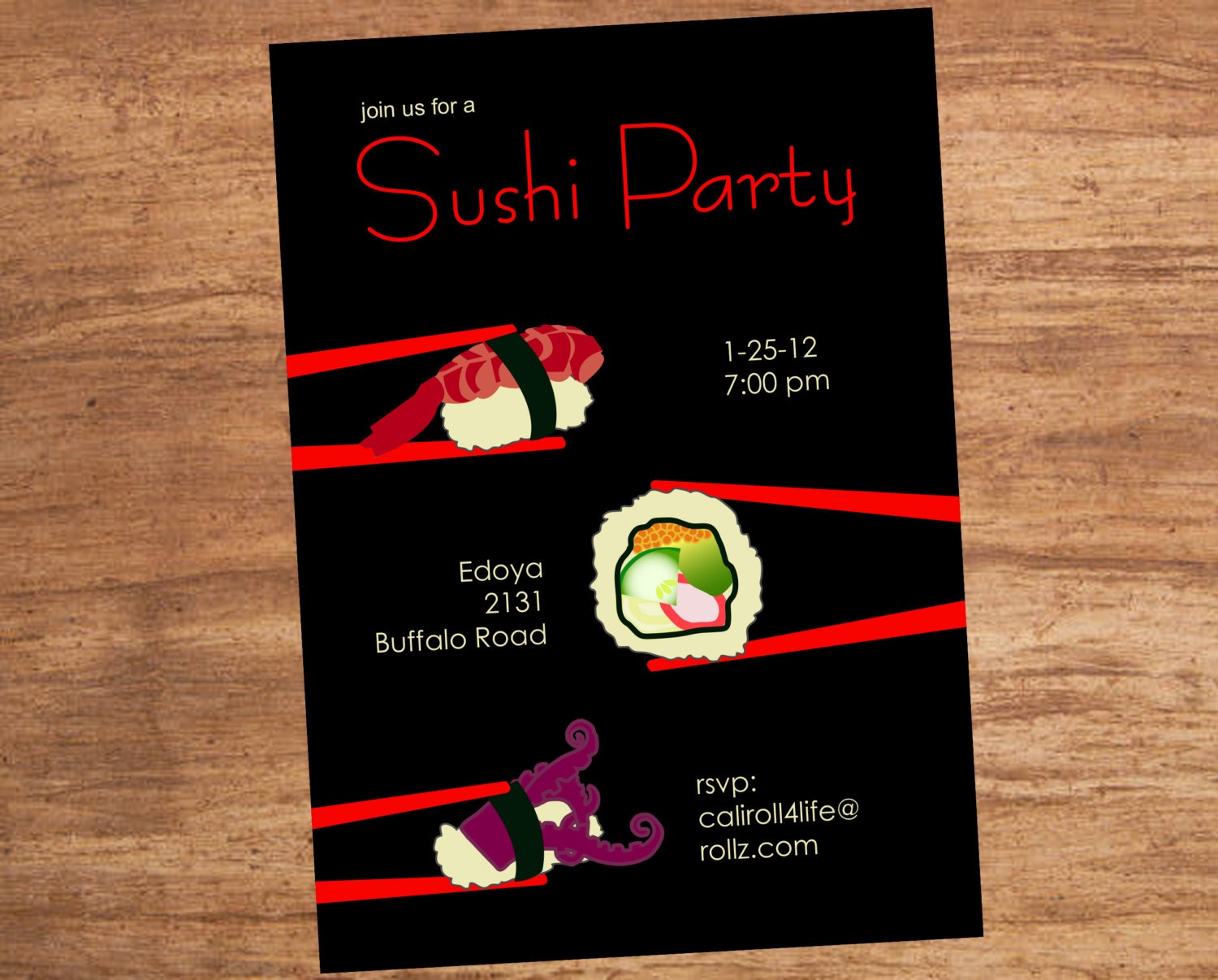 Sushi Party Custom Invitation