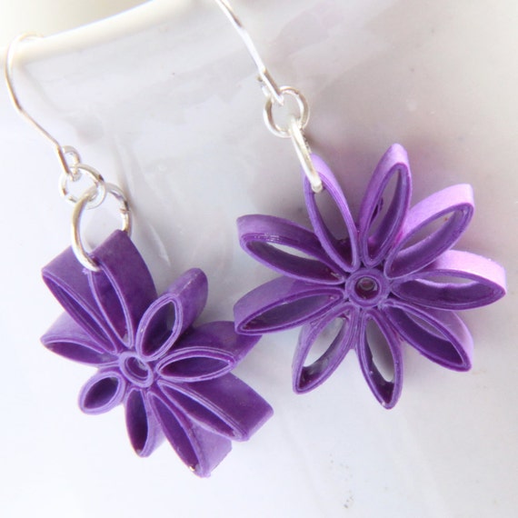 CIJ Eco Friendly Earrings Nine Pointed Star Purple Paper Quilling bridesmaid gift Artisan Jewelry hypoallergenic