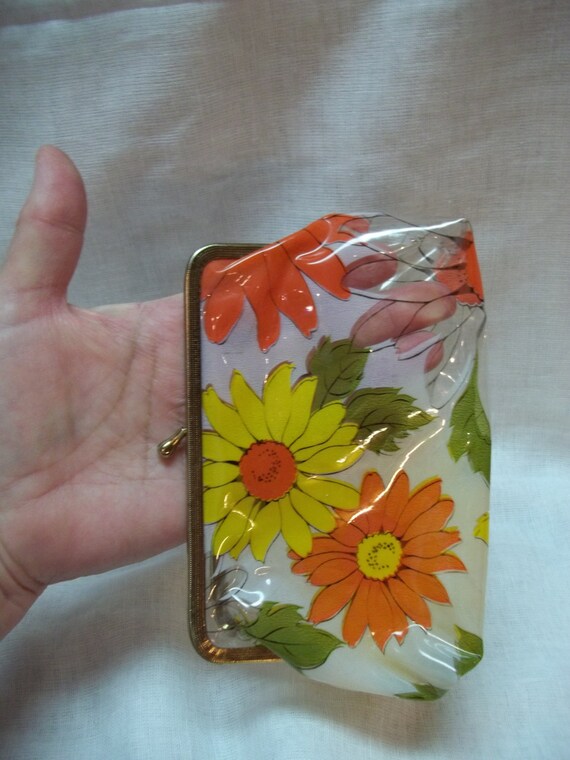 Vintage Clear Plastic Coin Purse with Flowers