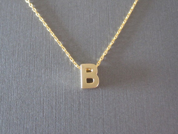 Gold Block Letter Initial Necklace