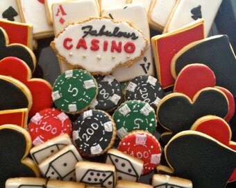Casino Cookies-Cards Cookies-Poker chip cookies- dice cookies  -  4 Dozen