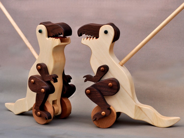 Tyrannosaurus Rex Push Toy Animated Wooden by ArksAndAnimals