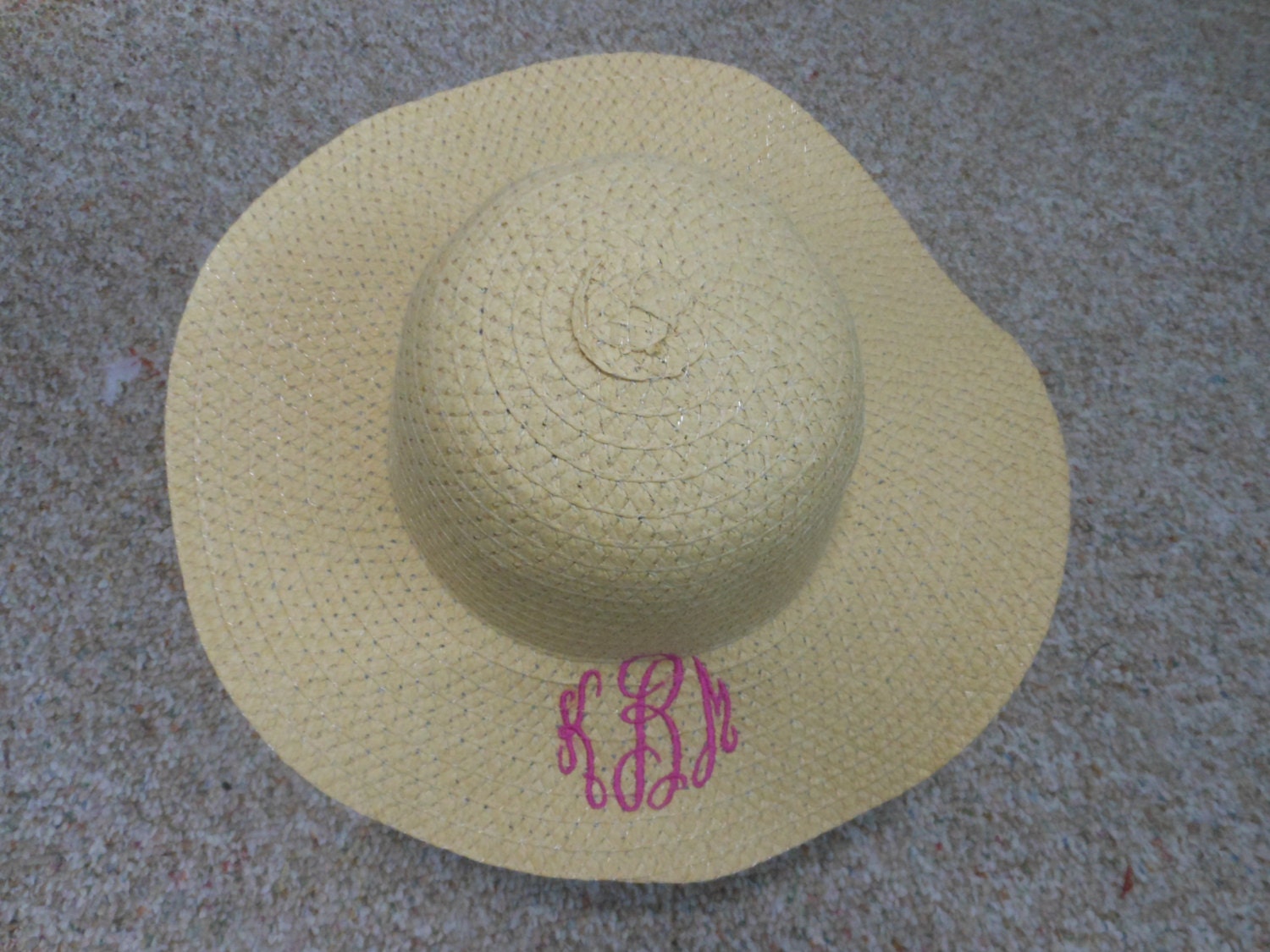 Monogrammed Wide Brimmed Straw Hat by quilting4mama on Etsy