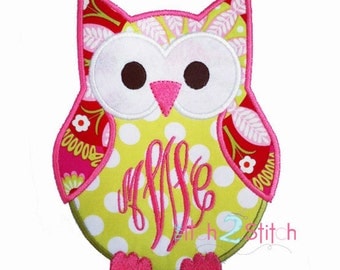 Monogram Owl Applique Design (monogram or font is not included ) in 4x4, 5x7 and 6x10 INSTANT DOWNLOAD now available