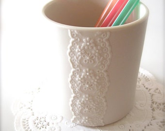 White Porcelain Lace Tumbler-flower vase-Hideminy Lace Series