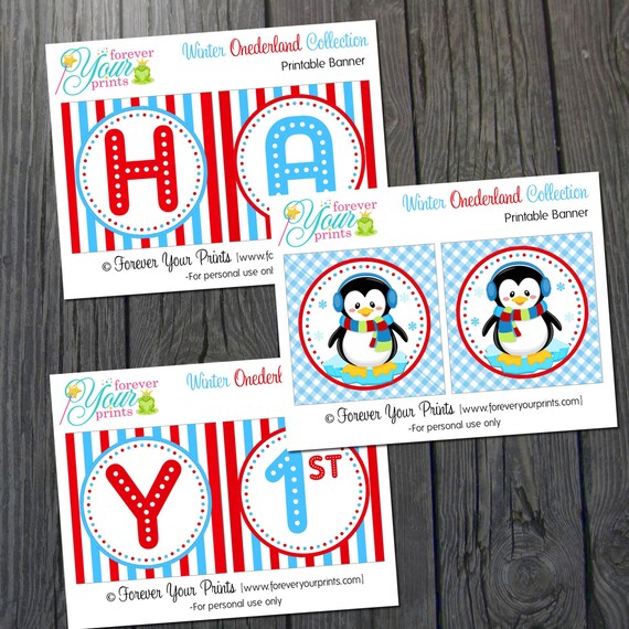 Winter ONEderland Birthday Banner - You Print - Digital File Il_570xn