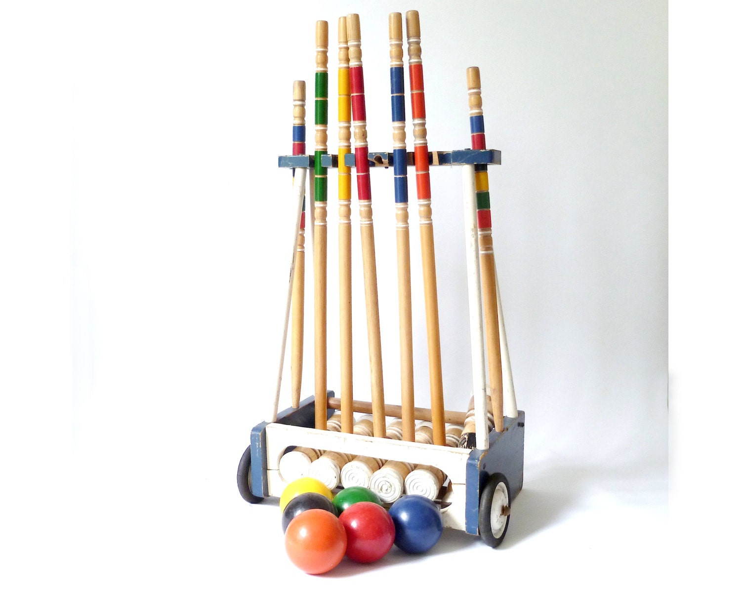 Vintage Croquet Set in Carrier Wood Lawn Game Retro Yard