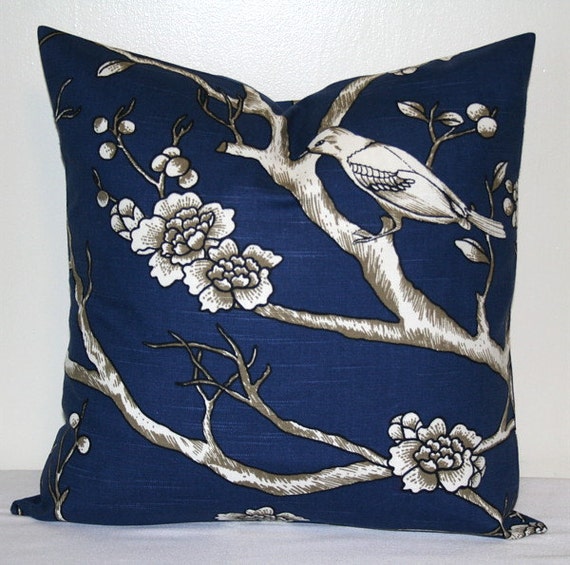 Navy Blue and White Pillow Cover 18 inch Robert Allen Vintage