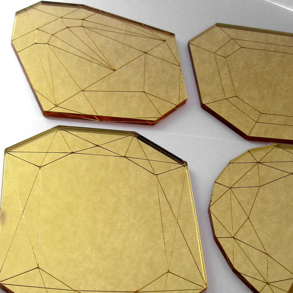 Mirror Gold Coffee Table Coasters Laser Cut Acrylic Set of