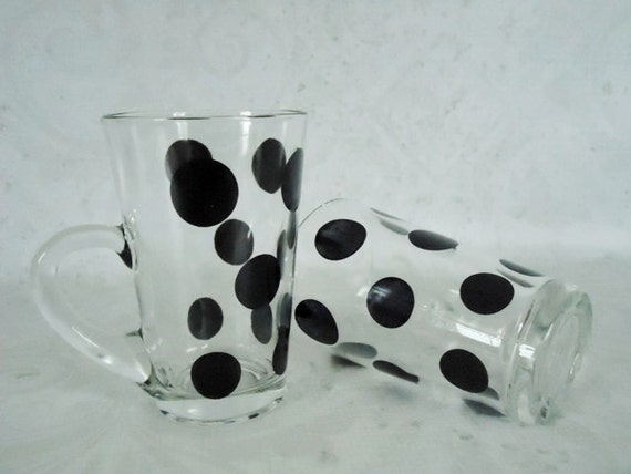 Fire King Black Polka Dot Glass Mugs Vintage Fire King Patio