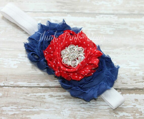 SALE Fourth of July headband, Baby Headband,Patriotic Headband,Baby Headbands,Newborn Headband,Shabby Chic Headband,Baby Bows. by ThinkPinkBows