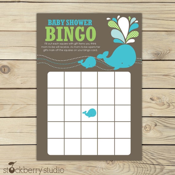 Whale Baby Shower Aqua Blue Printable Bingo Game - Instant Download Il_570xn