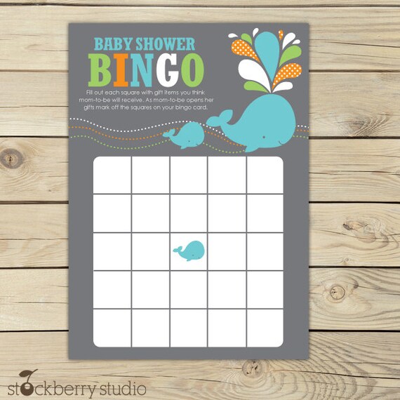 Whale Baby Shower Aqua Blue Printable Bingo Game - Instant Download Il_570xn