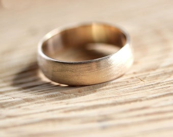 Wide Men's Gold Wedding Band, Recycled 10k Yellow Gold 6mm Brushed Low Dome Man's Gold Wedding Ring - Made in Your Size