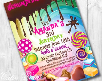 Willy Wonka Birthday Invitations | Willy Wonka Invite | Wonka Invitation | Candy Invitation | Candy Invite | Candy Party Invite