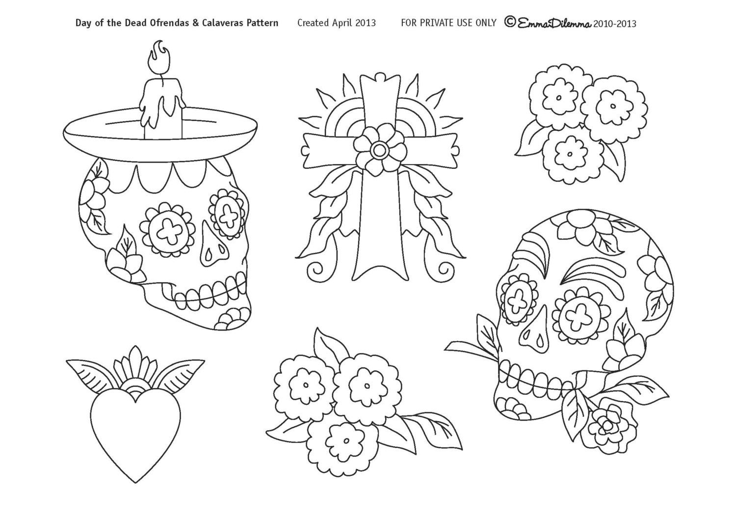 Day of the Dead Calaveras & Ofrendas Pattern pdf file for Hand