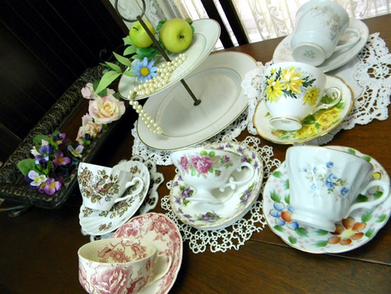 Saucers tea Party Tea vintage Favor Cups mismatched saucers Wedding and cups Mismatched and Lot  or   Vintage