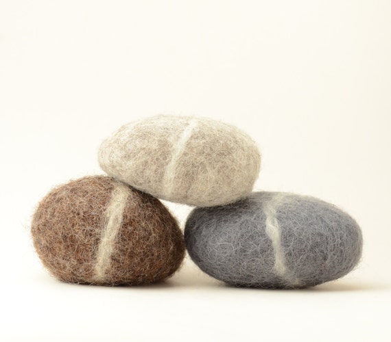 Felted Stones grey brown natural home decor rocks nature eco