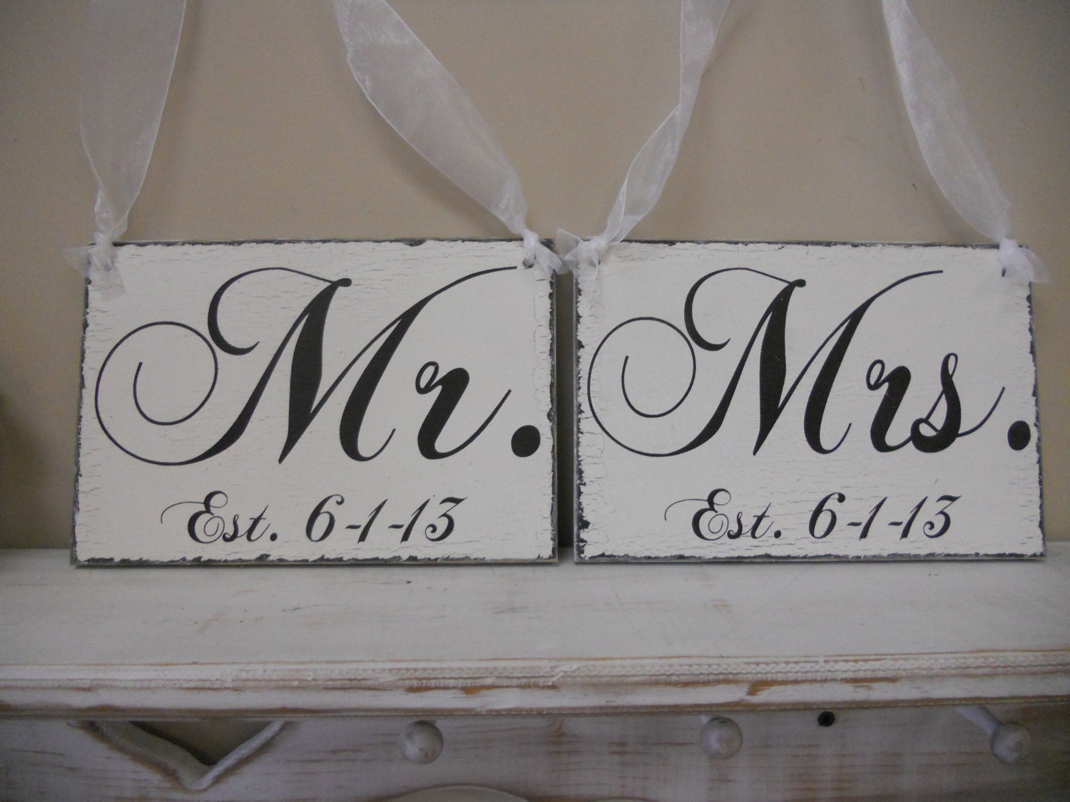 Mr. and Mrs. with Established date. Chair signs, Wedding signs, Photo ...