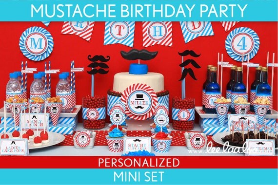 Mustache Bash Mustache Party Little Man Birthday Party Package Collection Set Mini Personalized Printable // Mustache - B34Pz1 Il_570xn