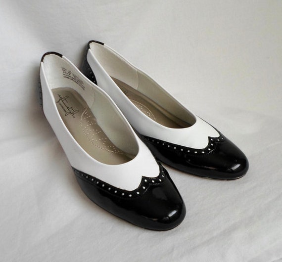 Black & White Kitten Heel Spectator Shoes