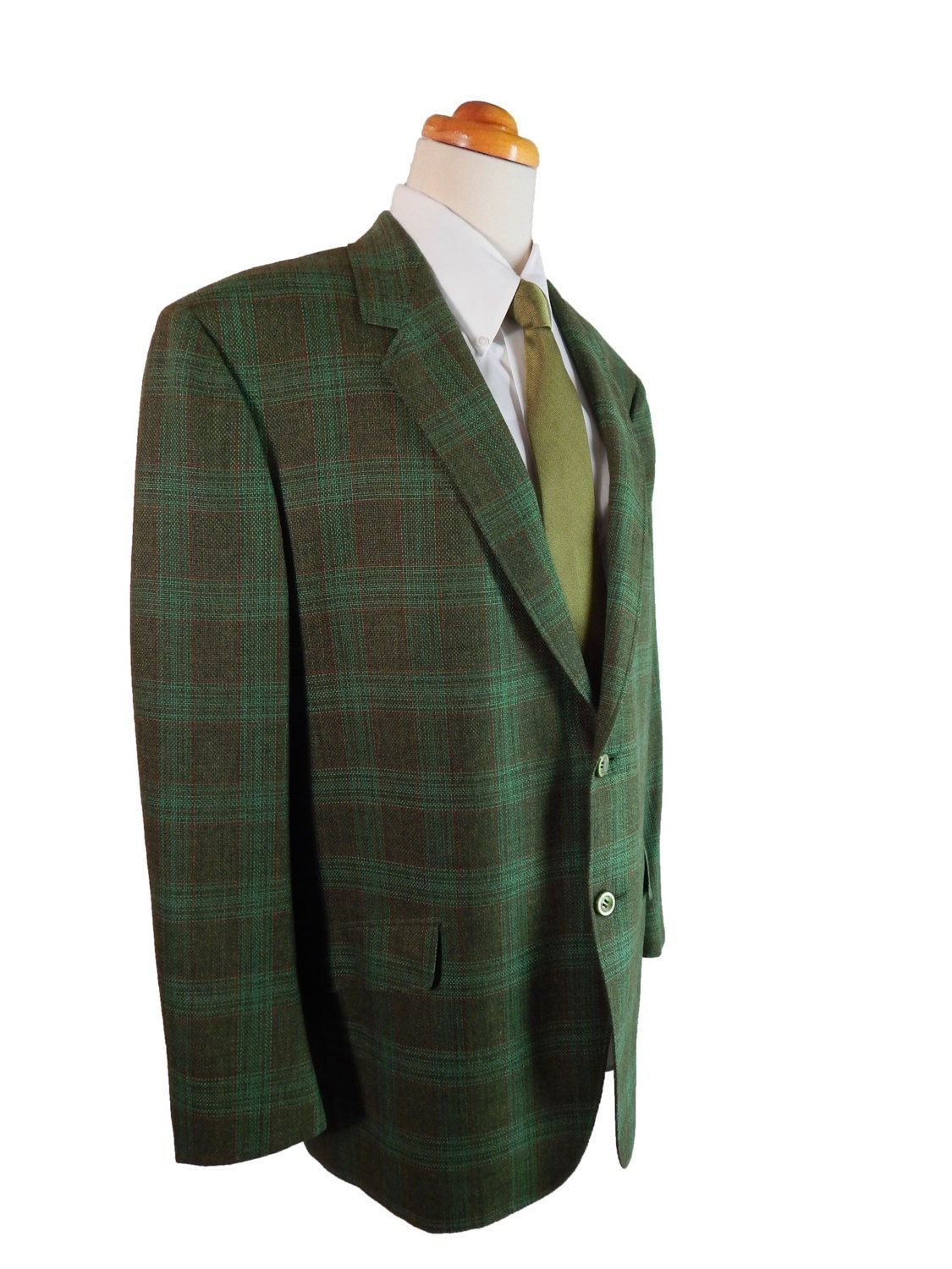 1960s Vintage Green Plaid Sport Coat Narrow Lapel by EndlessAlley