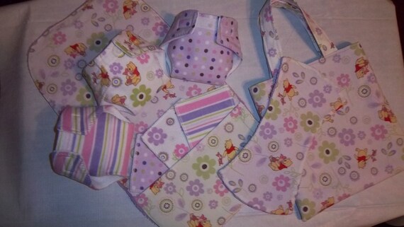 COMBO SETSmall tote bag, baby doll changing pad, doll burp cloth ...