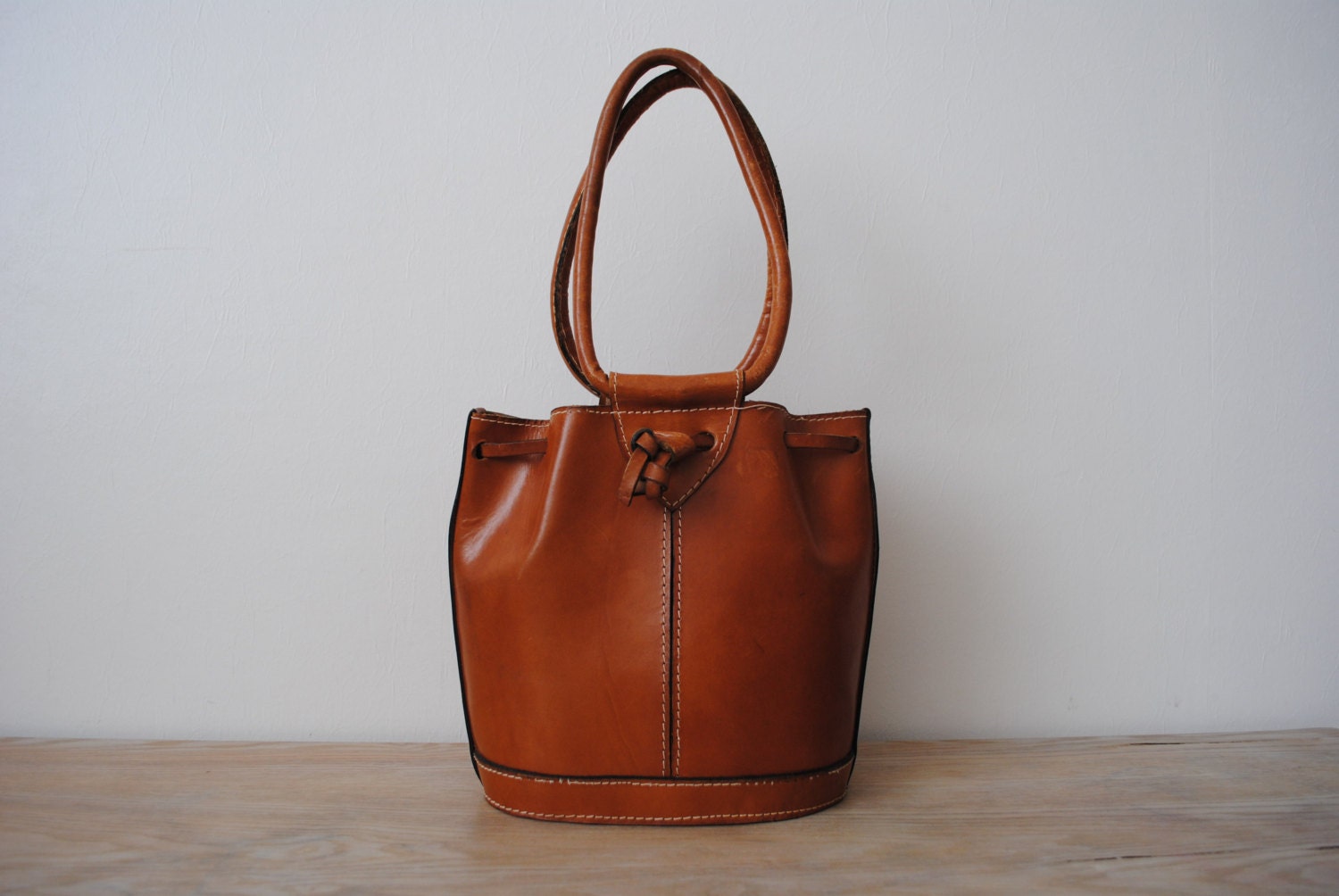 Vintage Brown Hard Shape Bag with Round BRAIDED Leather Strap.