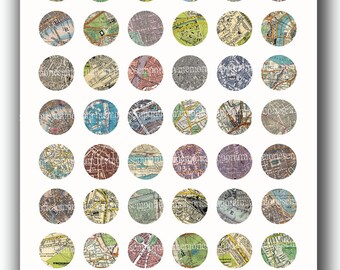 London Maps Circles Shabby Chic Vintage Antique Decoupage Scrapbook One Inch 1 Digital Collage Sheet Printable Instant Download 263