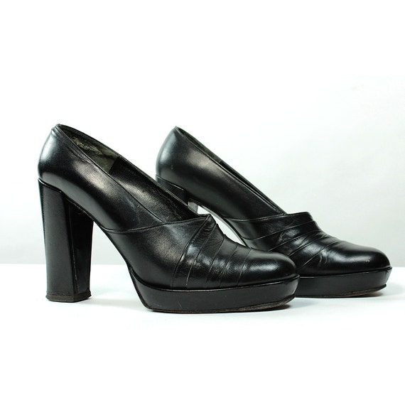 Vintage platform shoes / CHARLES JOURDAN / 70's Black
