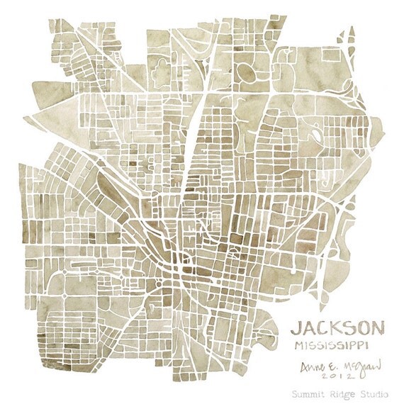 Jackson Mississippi 8x8 print watercolor map