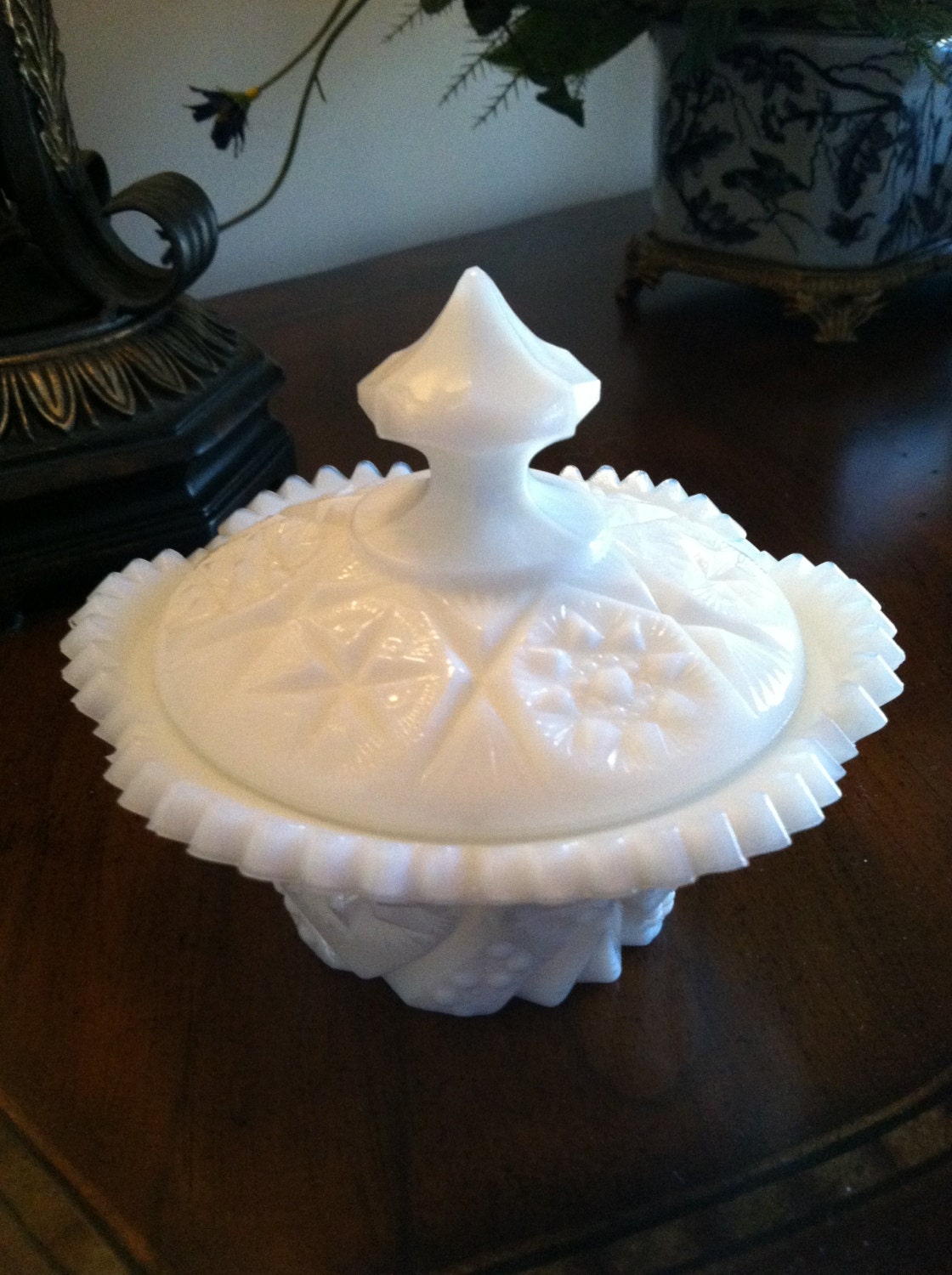 RESERVED for Amber Kemple Milk Glass Covered Sugar Bowl