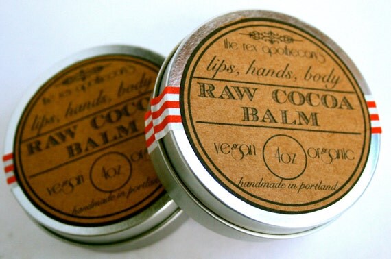 Raw Cocoa Lip Balm //  Raw, Organic, Vegan // Quenching Moisturizer for Hands, Body and Lips. Vegan // 4oz.