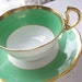 antique green tea cup and saucer set, vintage 1920's Royal Albert English china tea set, green and gold tea cup, St Patrick's Day gift