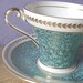 Antique robin's egg blue tea cup and saucer set, vintage Aynsley bone china tea cup, blue gold and white English tea set