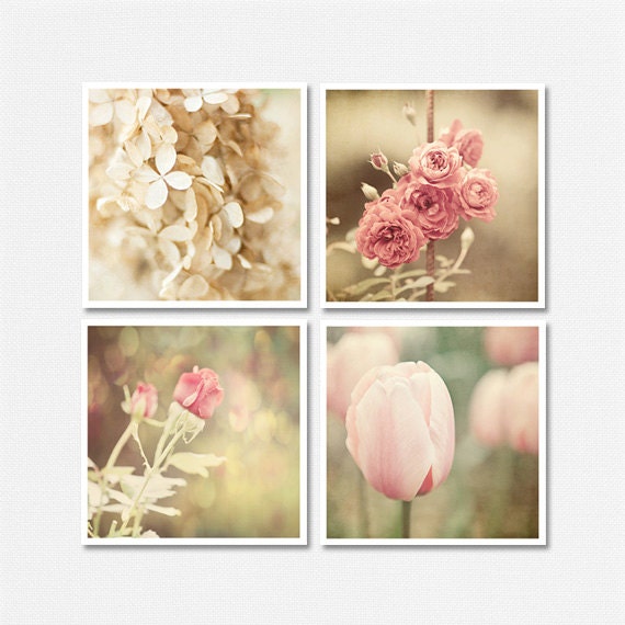 shabby chic floral prints or canvas set pink ivory cream shabby chic floral prints or canvas set pink ivory cream