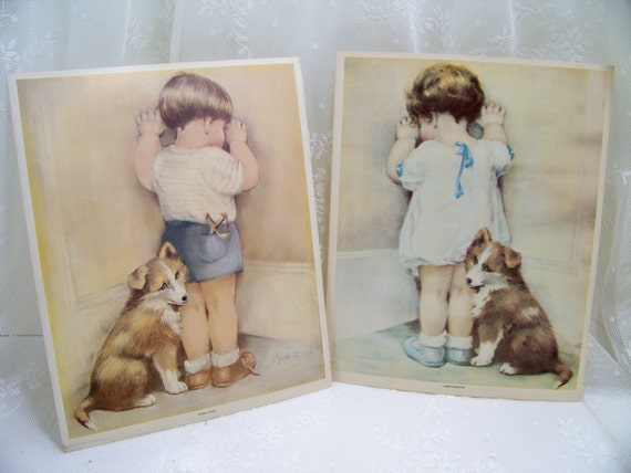 Vintage Bessie Pease Gutmann Print In Disgrace Girl and Pure