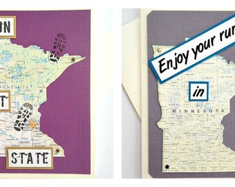 Minnesota - Run (or RAN) That State, Enjoy Your Run, or Happy Trails to You Handmade Greeting Card for Marathon, Half-Marathon, Runners