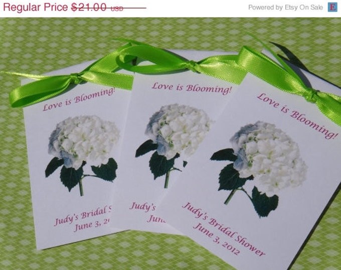 Personalized Wildflower Seeds with Hydrangea design on front for bridal shower or wedding day SALE CIJ Christmas in July