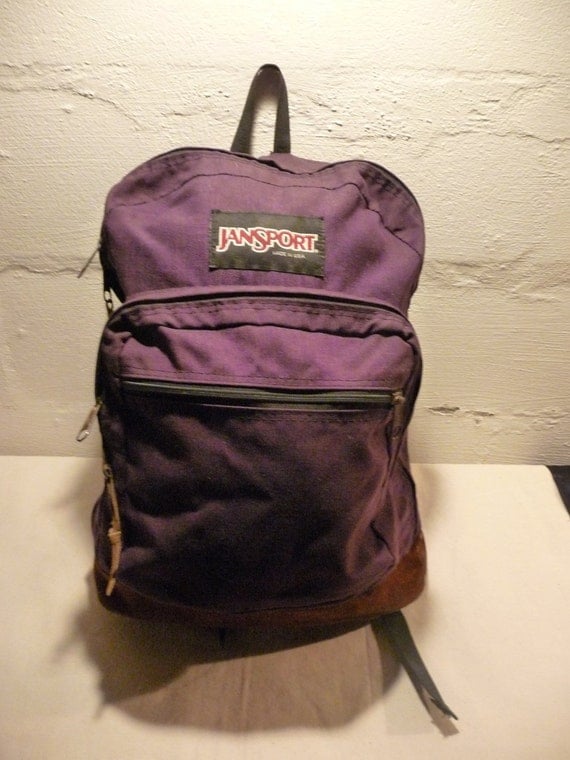 Vintage Jansport Leather Bottom Backpack PURPLE Jansport
