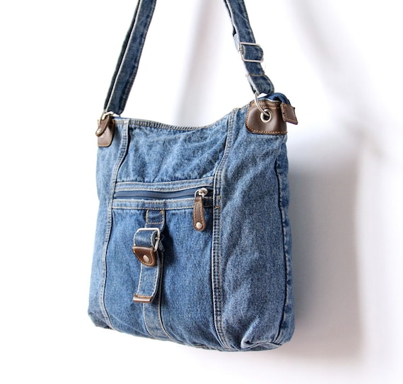 Denim Messenger Tote Bag blue jean school by factoryhandbook