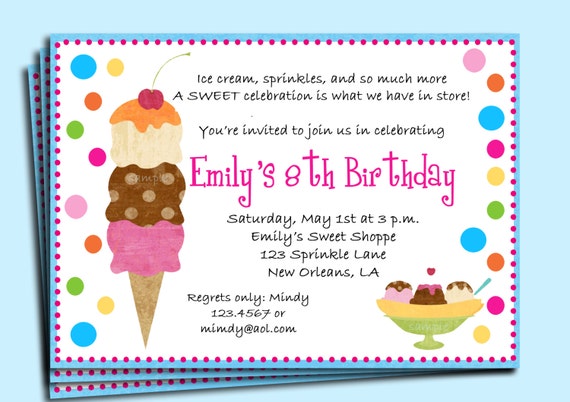 Ice Cream Party Invitations Wording 4