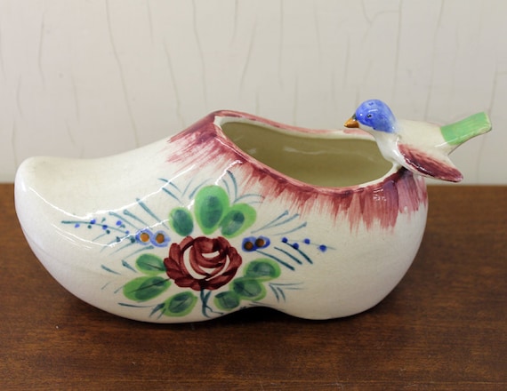 Vintage Ceramic Dutch clog Planter w/Rose & by LittleRedHenVINTAGE