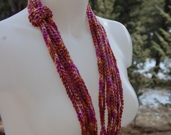 Crochet Scarf in Chains pink, purple, orange, tan