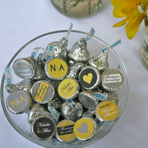 Wedding or Bridal Shower Hershey Kiss Labels- Yellow and Grey- print your own Il_570xn