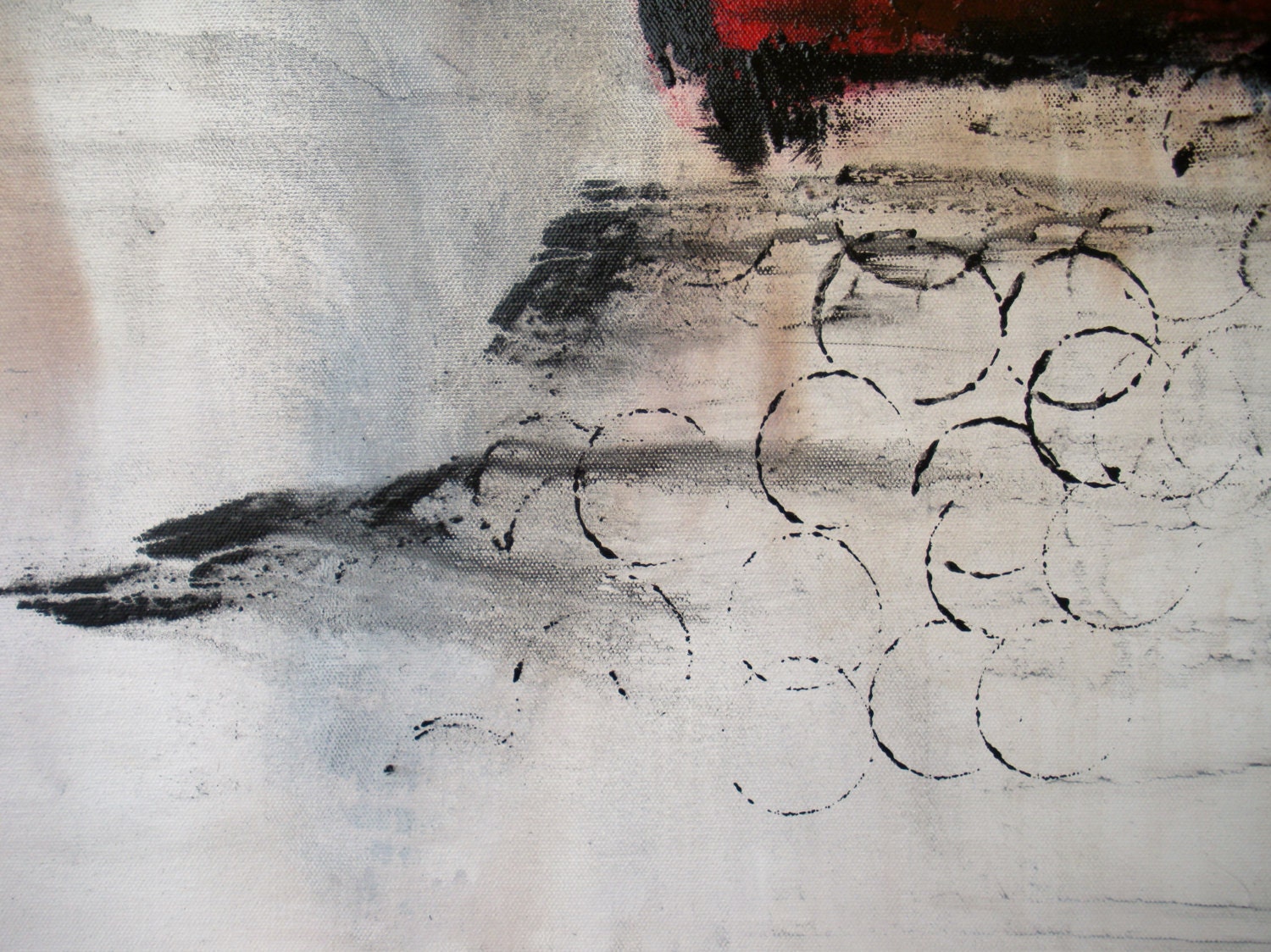 Red Painting Original Abstract Painting Black and White Brown